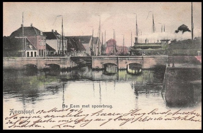 Amersfoort Eem met spoorbrug + rijdende stoomtrein 1903, Verzenden, Voor 1920, Gelopen, Utrecht
