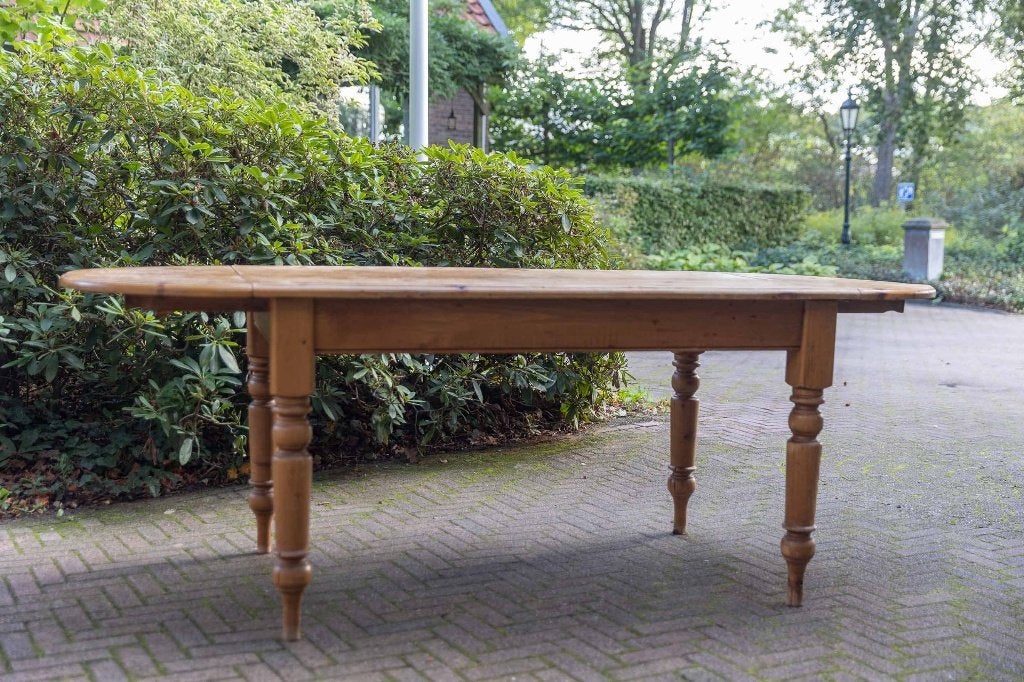 Antieke ovale eettafel van grenenhout, Huis en Inrichting, Ophalen, Gebruikt, 200 cm of meer, 50 tot 100 cm