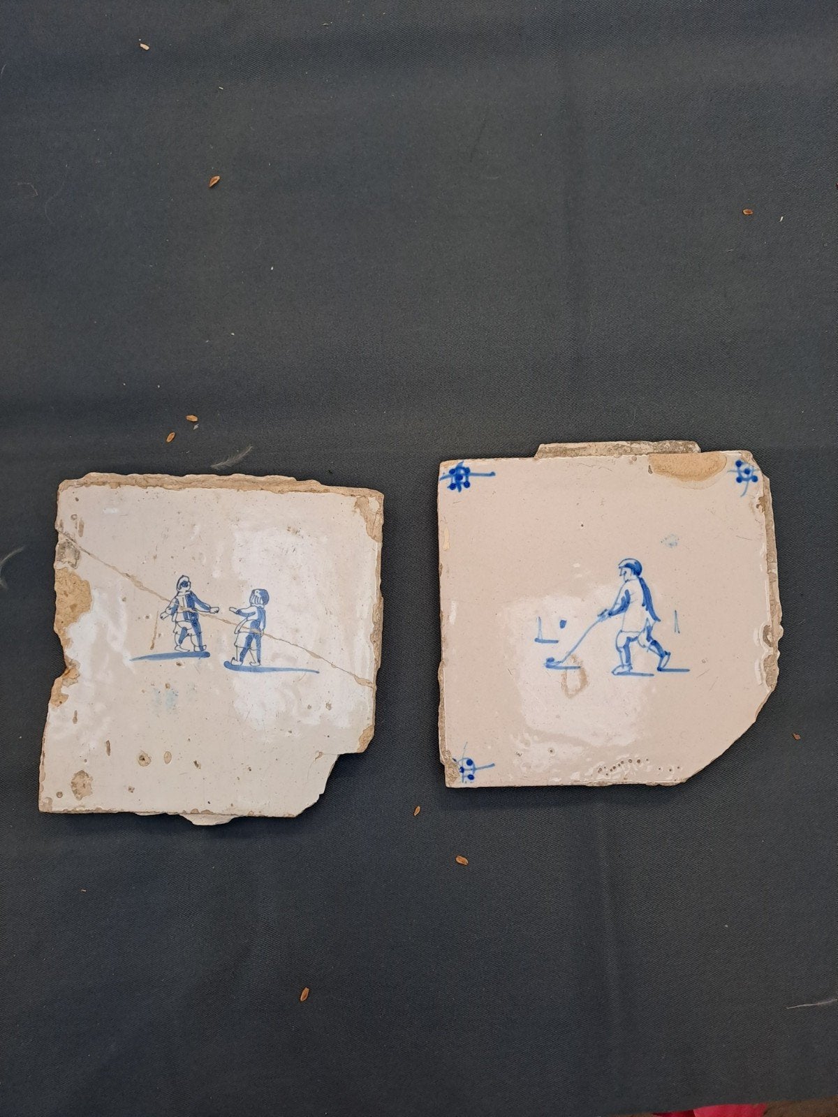 Antieke Delfts Blauwe Tegels met Schaatsers, Ophalen of Verzenden