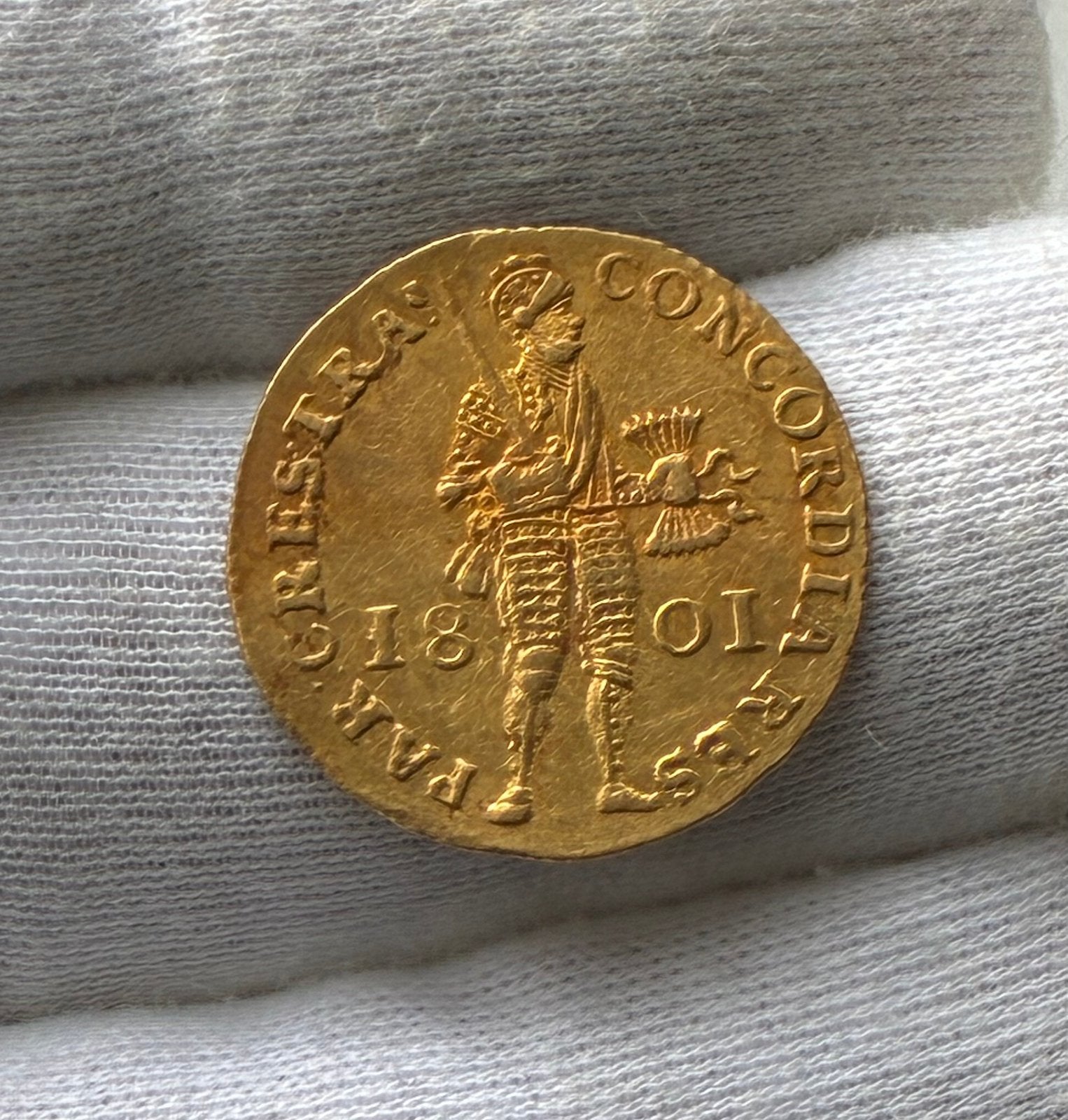 Gouden dukaat Utrecht 1801 (VH&S R1) Bataafsche Republiek, Ophalen of Verzenden, Vóór koninkrijk, Overige waardes