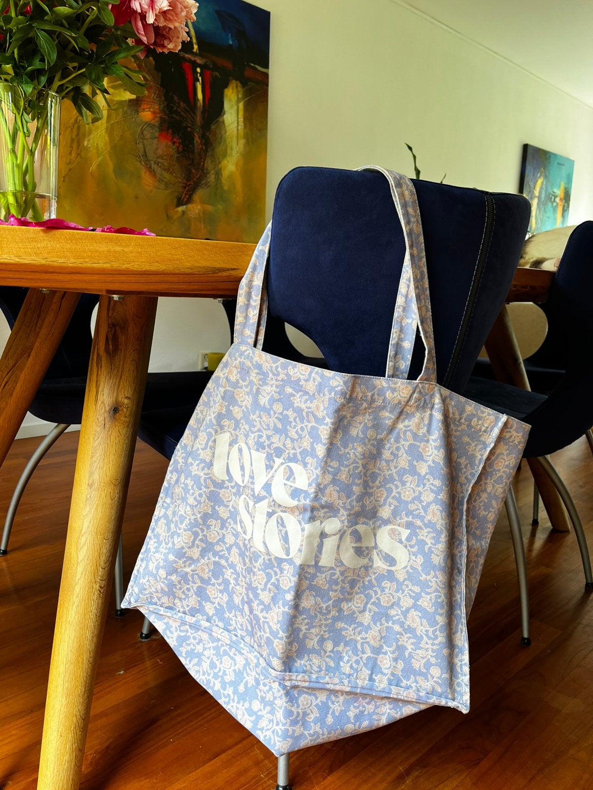 Love Stories grote tas canvas/katoen lila/blauw (strandtas), Ophalen of Verzenden, Zo goed als nieuw, Paars, Shopper