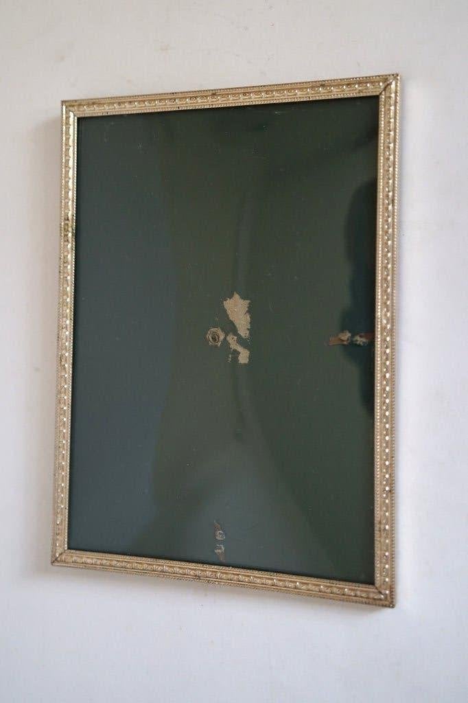 vintage zilverkleurig bol glas metaal fotolijst, Overige materialen, Minder dan 50 cm, Gebruikt, Ophalen of Verzenden