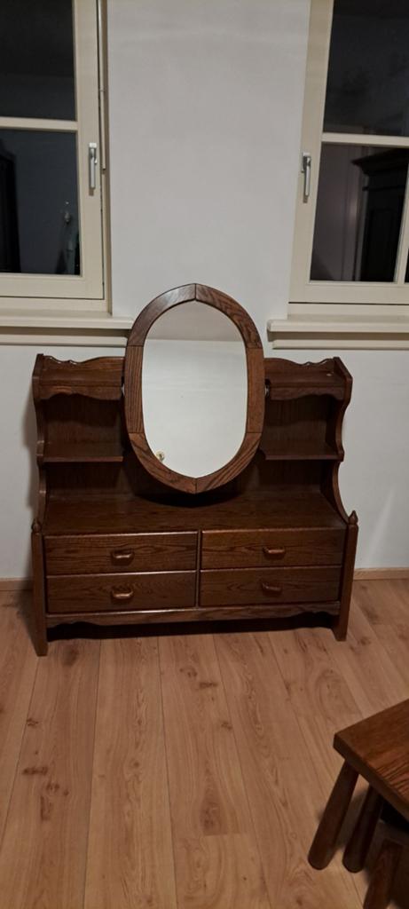 Antieke kaptafel met spiegel - massief hout, Huis en Inrichting, Tafels | Kaptafels, Gebruikt, 100 tot 150 cm, 100 tot 150 cm