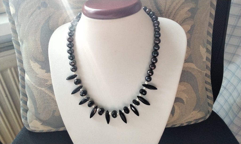Unieke Prachtige ketting Tahitiaanse Parels Onyx & Agaat, Sieraden, Tassen en Uiterlijk, Kettingen, Ophalen of Verzenden, Nieuw