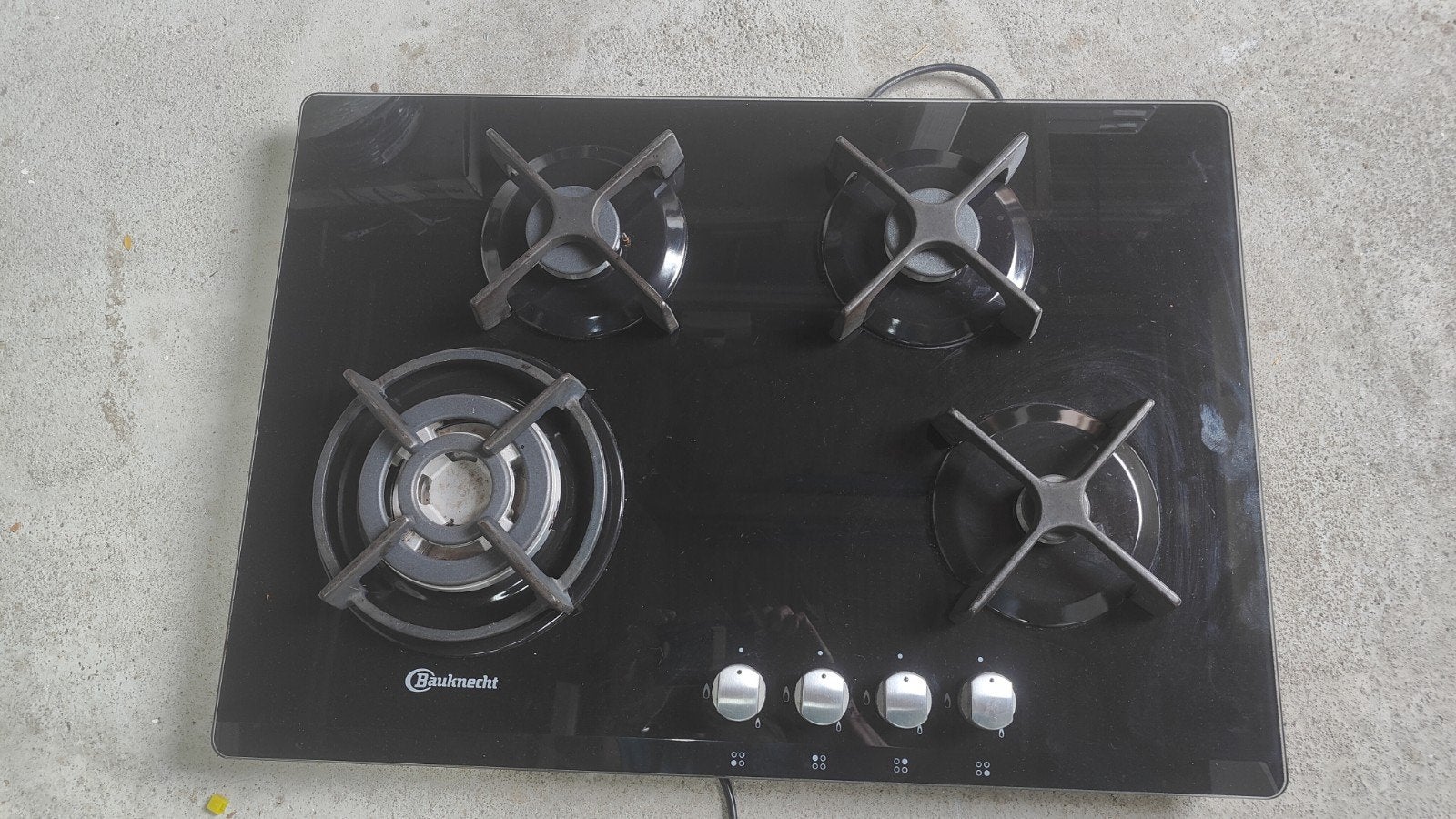 Bauknecht gaskookplaat - 4 branders, zwart glas, Ophalen, Gebruikt, Minder dan 85 cm, 4 kookzones