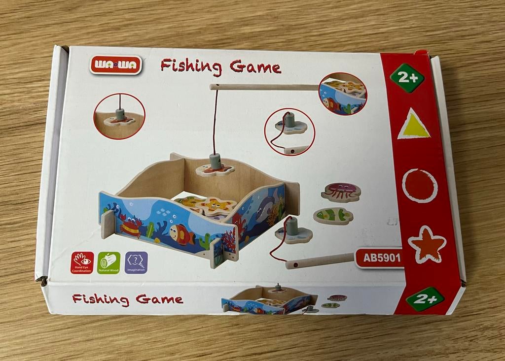 Houten vissenspel met magnetische hengel, Een of twee spelers, Ophalen of Verzenden, Gebruikt