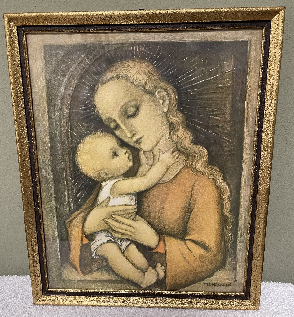 Madonna in rood, ingelijst, van M.J. Hümmel, Portret of Personen, Ophalen of Verzenden, Klassiek, Print