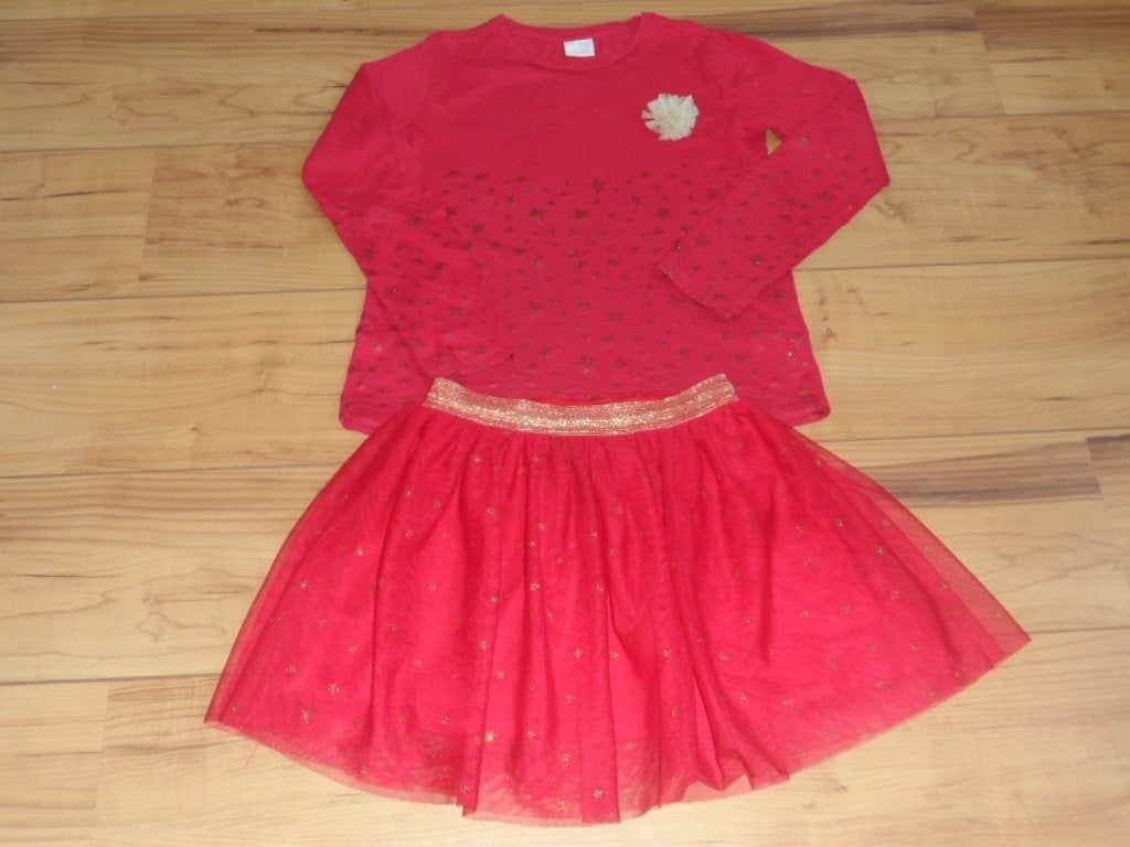 Feestelijke set: rood shirt met rokje (maat 122), Meisje, Ophalen of Verzenden, Zo goed als nieuw, Zara