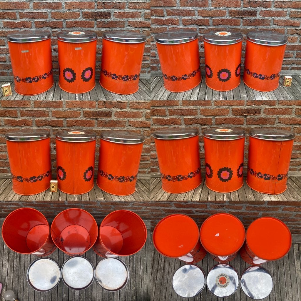 3 oranje Brabantia grote vintage keukenblikken voorraadblik, Ophalen of Verzenden, Gebruikt, Overige, Overige merken