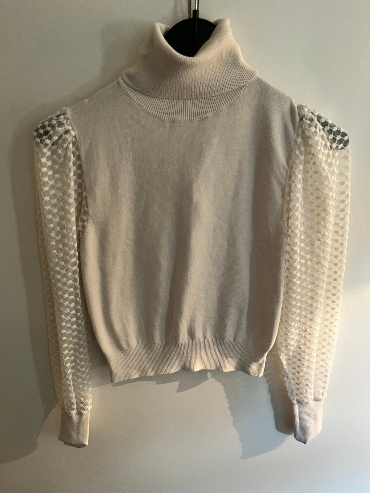 Zara trui met col en pofmouwen, Ophalen of Verzenden, Zo goed als nieuw, Maat 36 (S), Beige