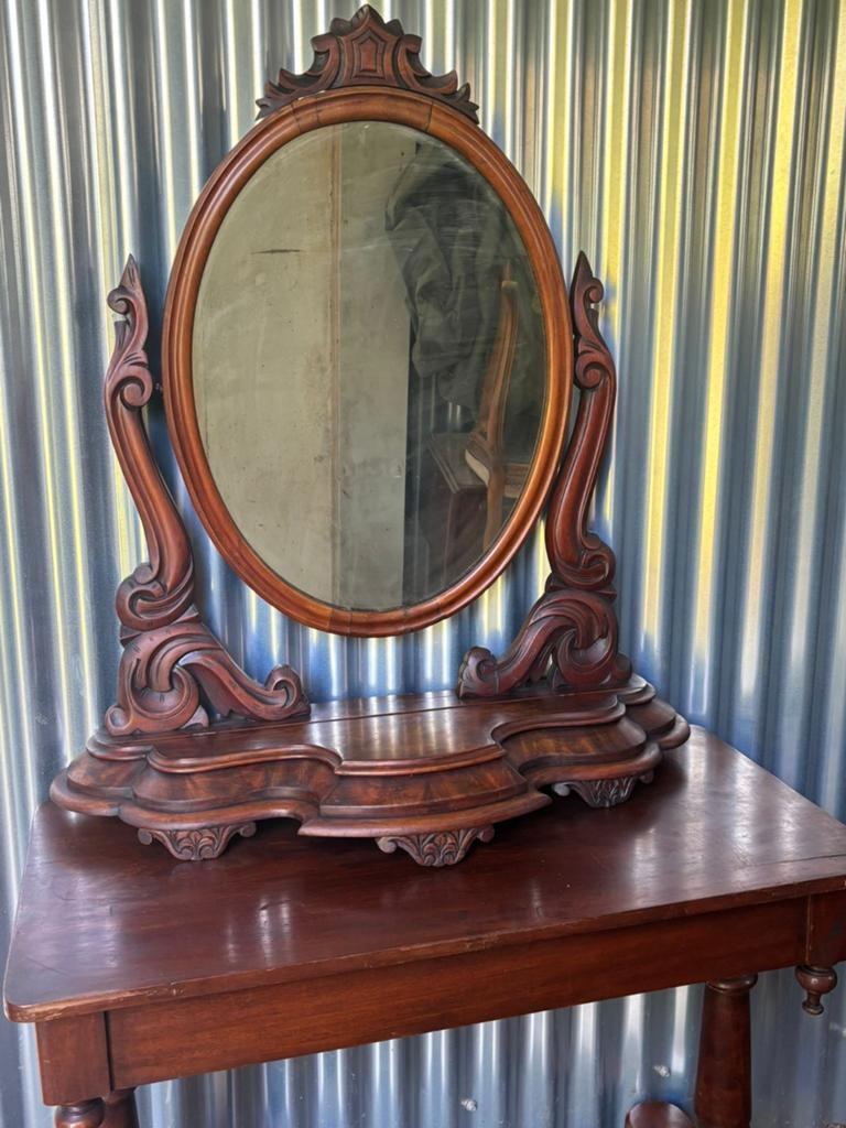 Antieke mahonie Renaissance toilettafel met spiegel, Ophalen