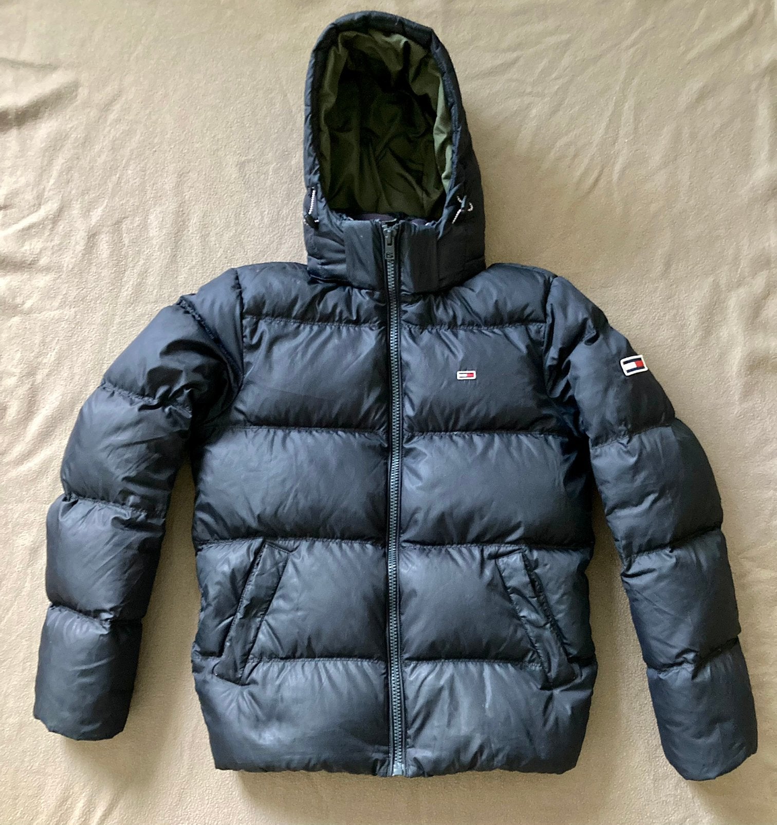 Jas Tommy Hilfiger - Small - zwart - dons puffer, Verzenden, Zo goed als nieuw, Maat 46 (S) of kleiner, Blauw