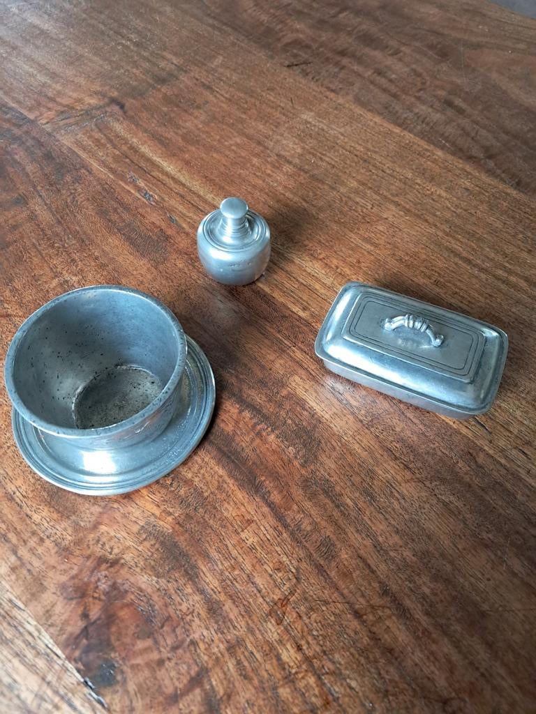 Set van 5 antieke tinnen items - Marinoni 85%, Antiek en Kunst, Ophalen of Verzenden