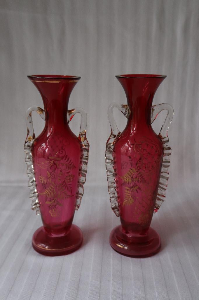 Antieke Moser Salviati cranberry glas vazen 1880-1900, Antiek en Kunst, Antiek | Glas en Kristal, Ophalen of Verzenden