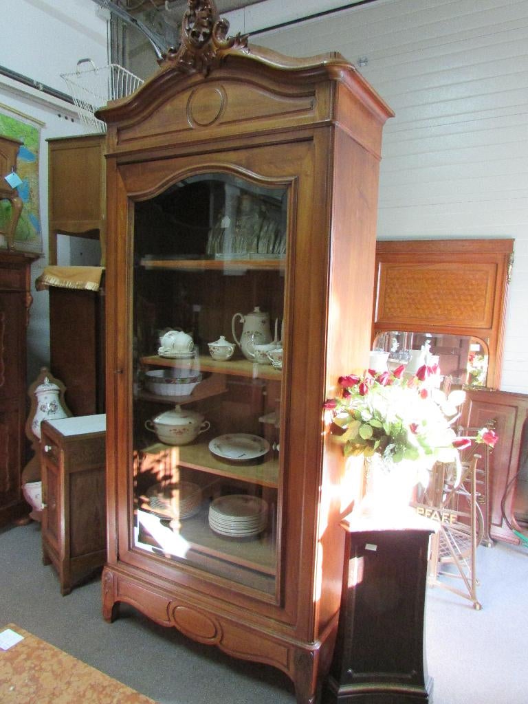 te koop antieke barok eiken vitrinekast servieskast, Glas, Met deur(en), 100 tot 150 cm, 200 cm of meer