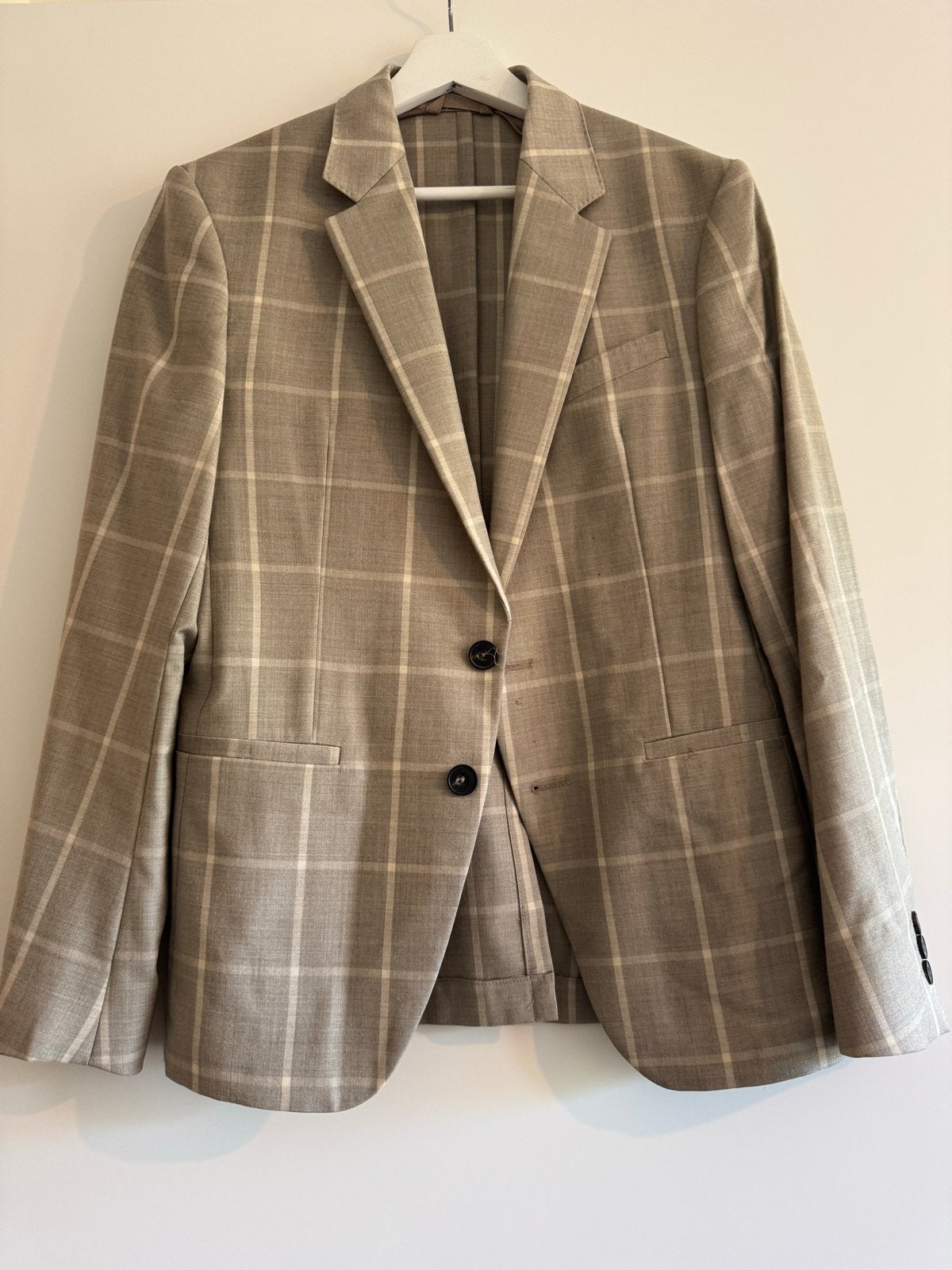 Zara Man Studio Geruit Colbert Maat 46 (S), Kleding | Heren, Kostuums en Colberts, Zo goed als nieuw, Maat 46 (S) of kleiner, Beige
