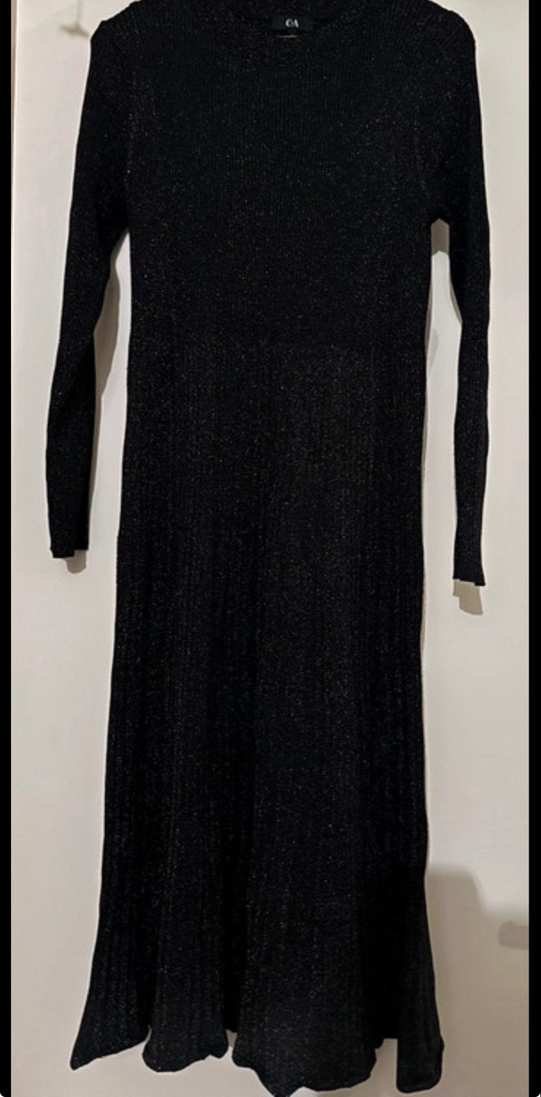 Zwarte C&A jurk met lange mouwen en glitter, Kleding | Dames, Ophalen, Zwart, Maat 42/44 (L), Zo goed als nieuw