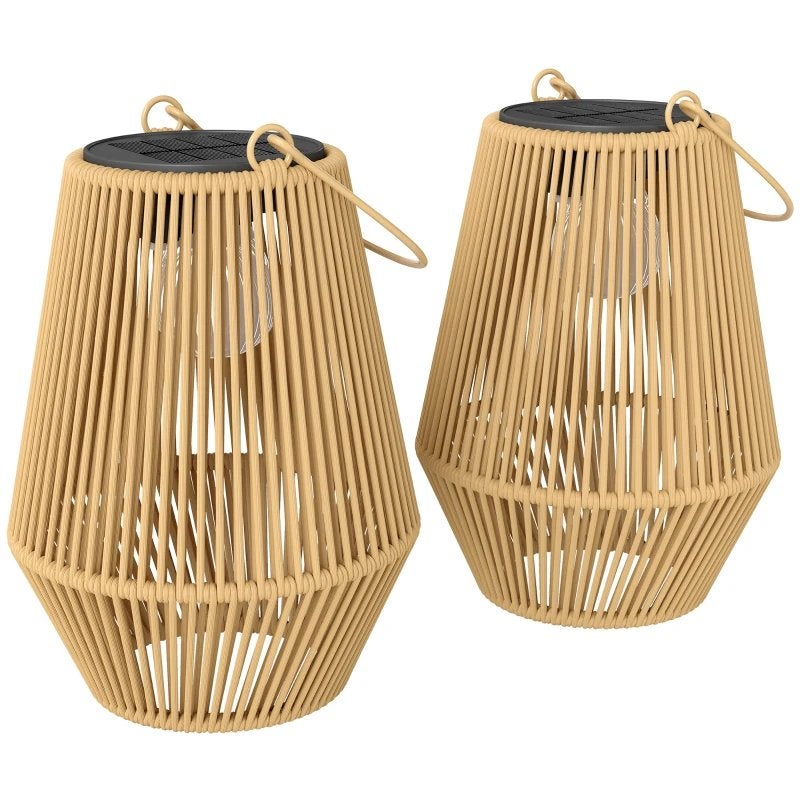 Outsunny Solar Staande Lamp 2-delige Rattan Hangende Solar, Ophalen, Nieuw, Bruin, Rechthoekig