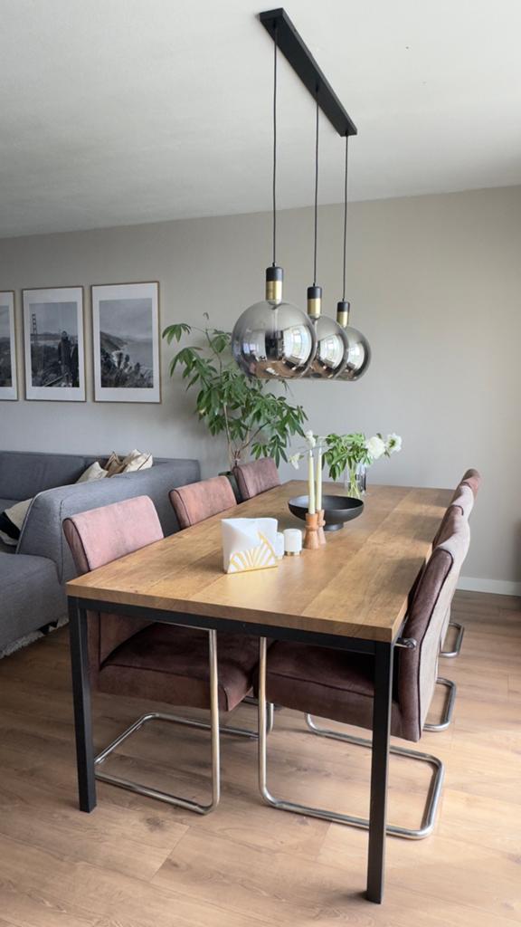 industriële houd ronde eettafel zwart stalen 220x100, 100 tot 150 cm, 200 cm of meer, Zo goed als nieuw, Vijf personen of meer