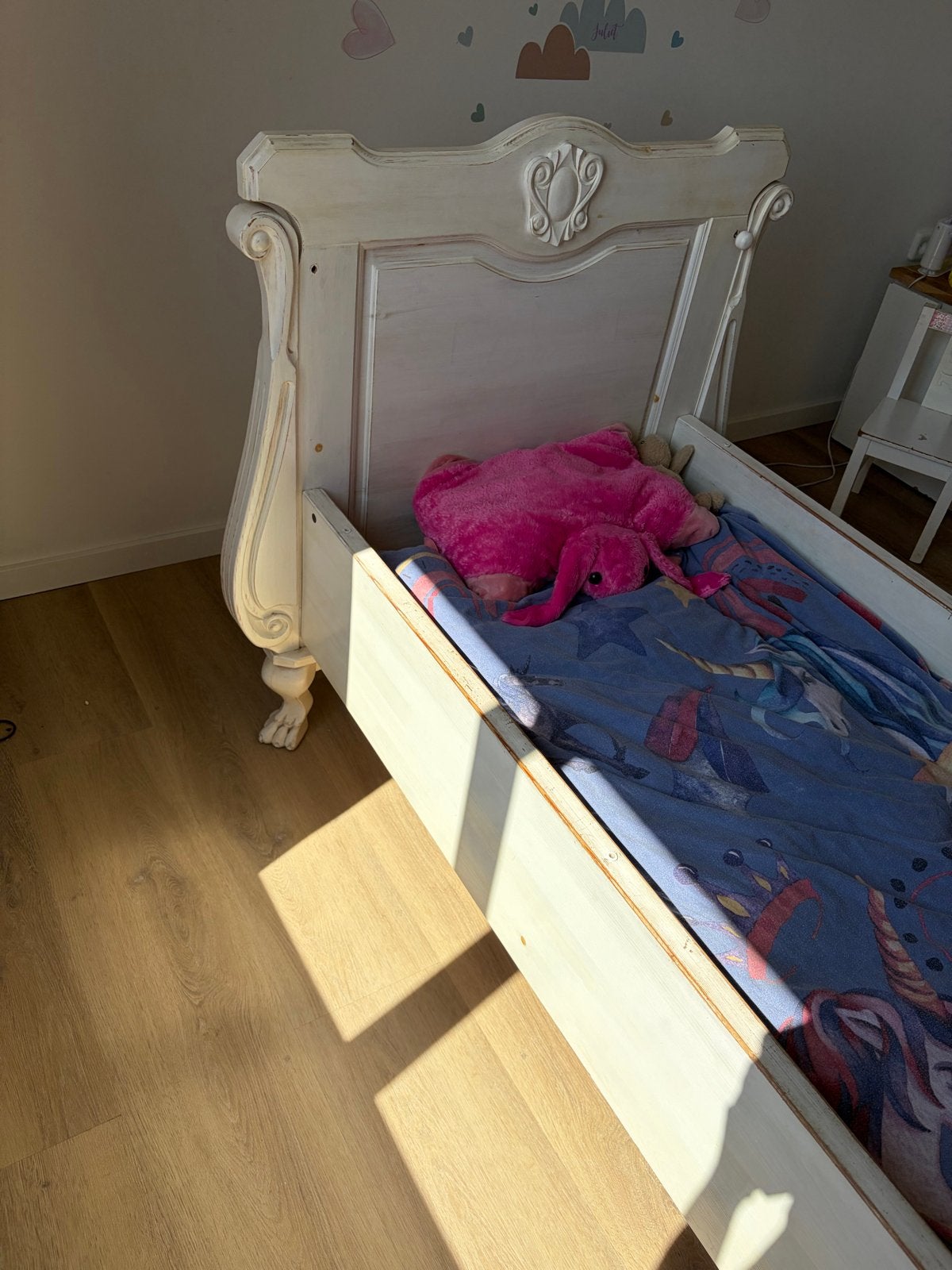 Sfeervol Peuter/Kleuterbed - Wit Hout, Kinderen en Baby's, Ophalen, Gebruikt, 70 tot 85 cm, 140 tot 160 cm