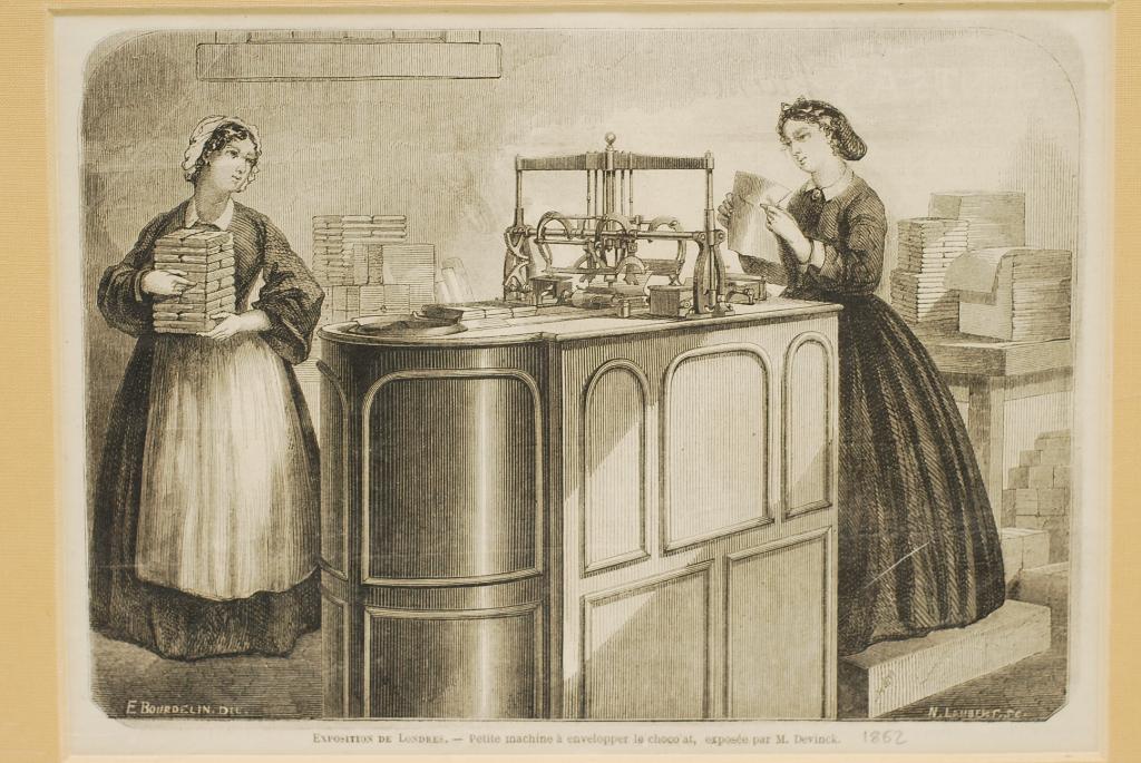 chocoladeverpakkingsmachine - Antieke illustratie (1863), Verzenden, Voor 1940, Zo goed als nieuw