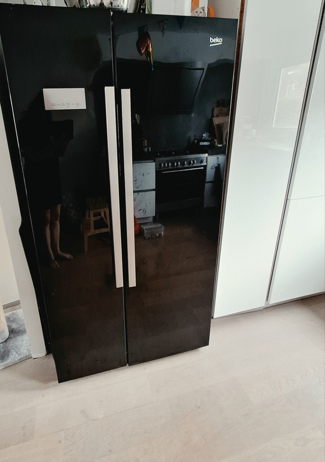 Beko Amerikaanse koelkast, zwart, goed werkend, Ophalen, Gebruikt, 200 liter of meer, 60 cm of meer