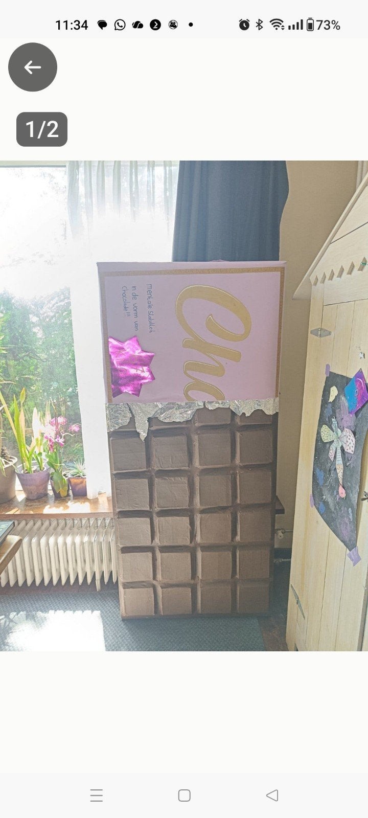 reuze chocoladereep decoratie (karton), Ophalen, Gebruikt