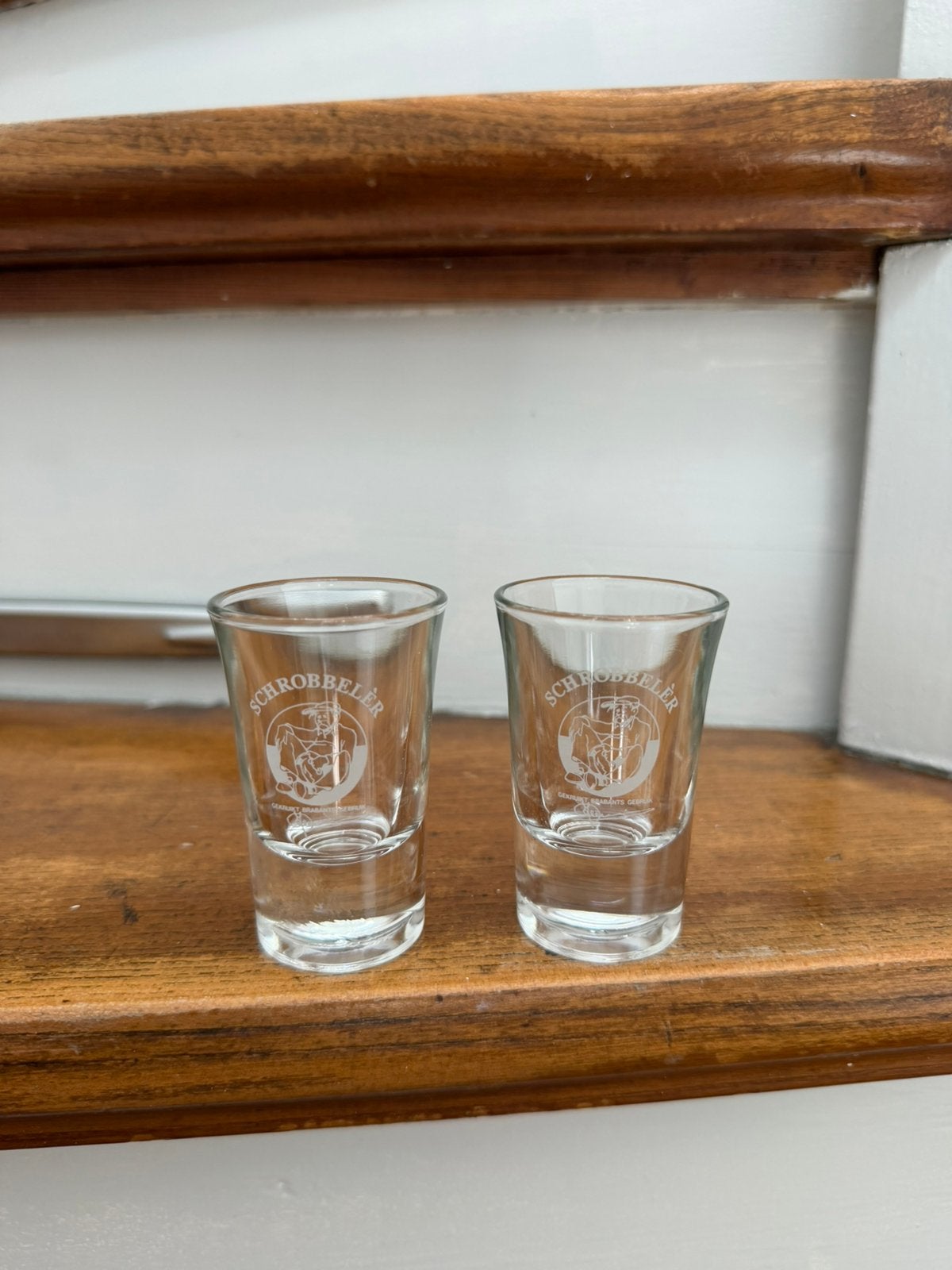 2x Schrobbelèr shotglas, Ophalen of Verzenden, Zo goed als nieuw, Borrel- of Shotglas