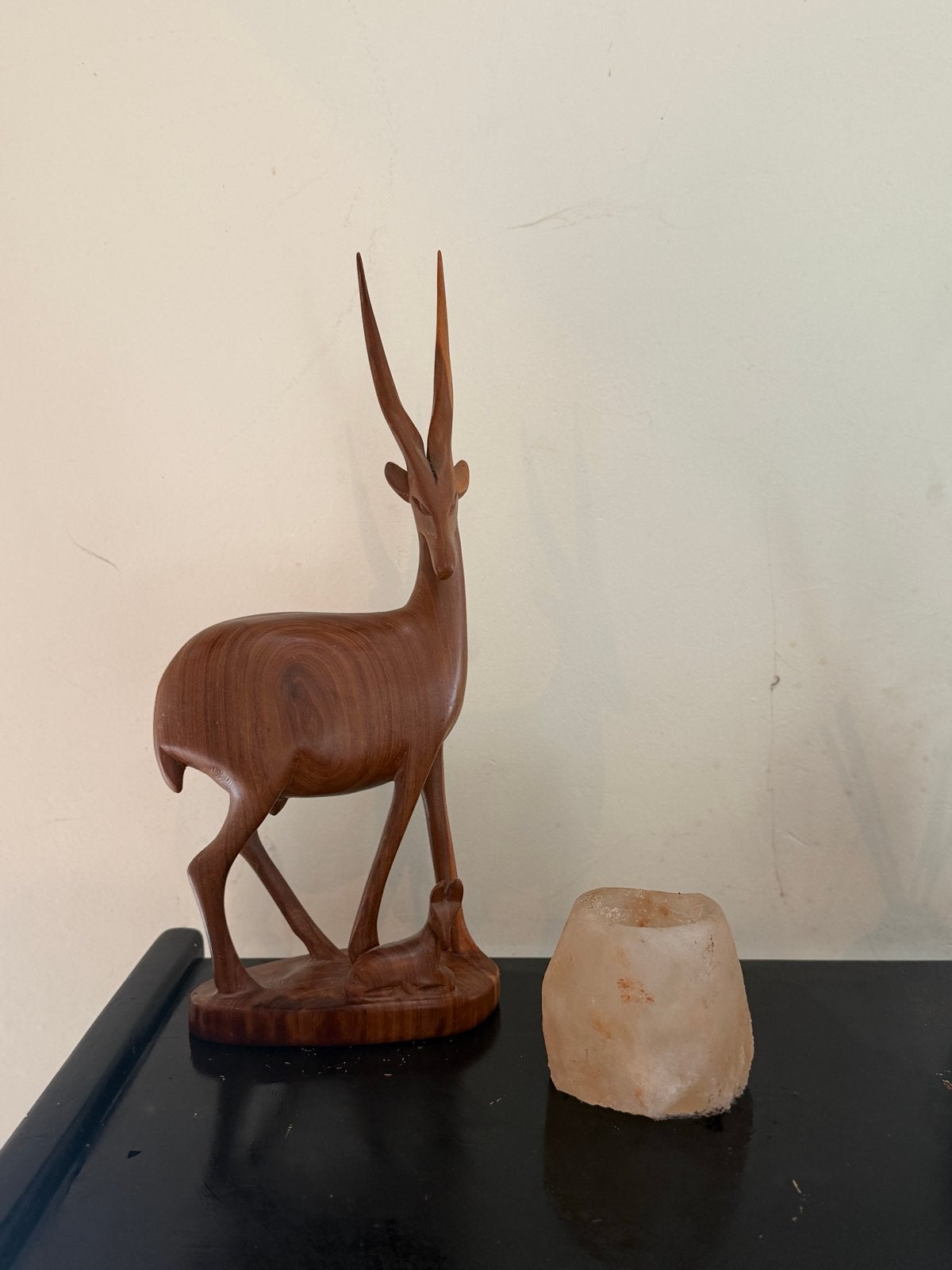 Vintage Handgesneden Teak Gazelle met Jong (Jaren 60/70), Ophalen of Verzenden