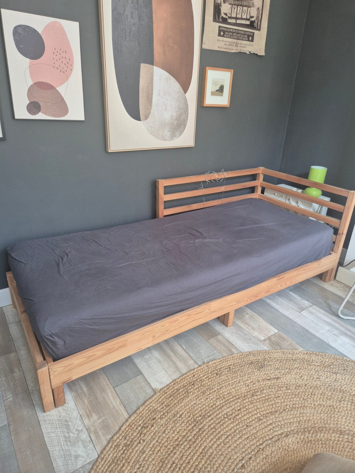 Houten Ikea Tarva 2-persoons uitschuifbed met lattenbodem, Ophalen, Verstelbaar, Bruin, Tweepersoons