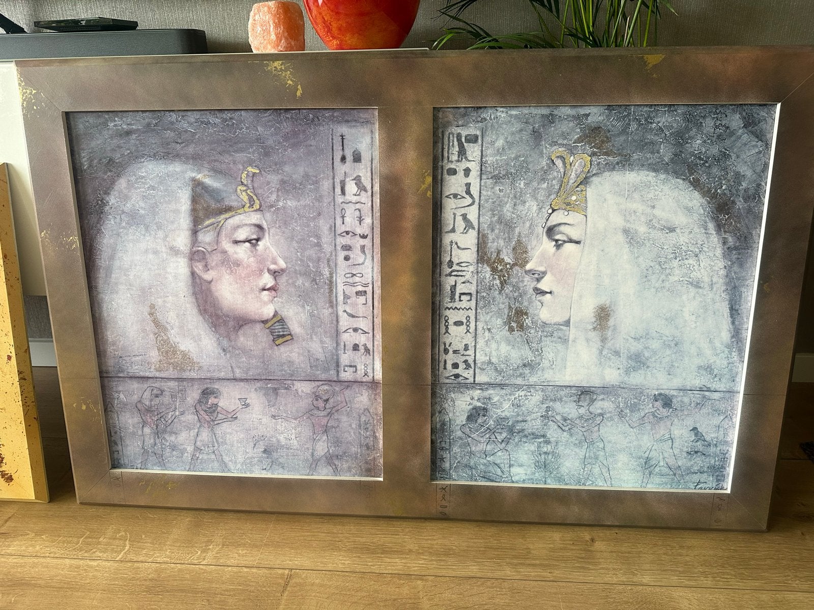 Egyptische kunst: Farao en Cleopatra portretten, Antiek en Kunst, Ophalen, Doek, Portret of Personen, Gesigneerd