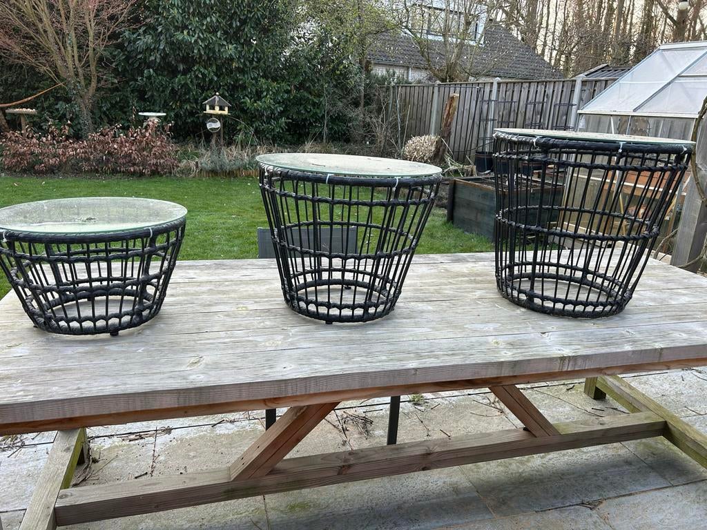 3 bijzettafeltjes voor buiten, Ophalen, Minder dan 45 cm, Minder dan 55 cm, Gebruikt