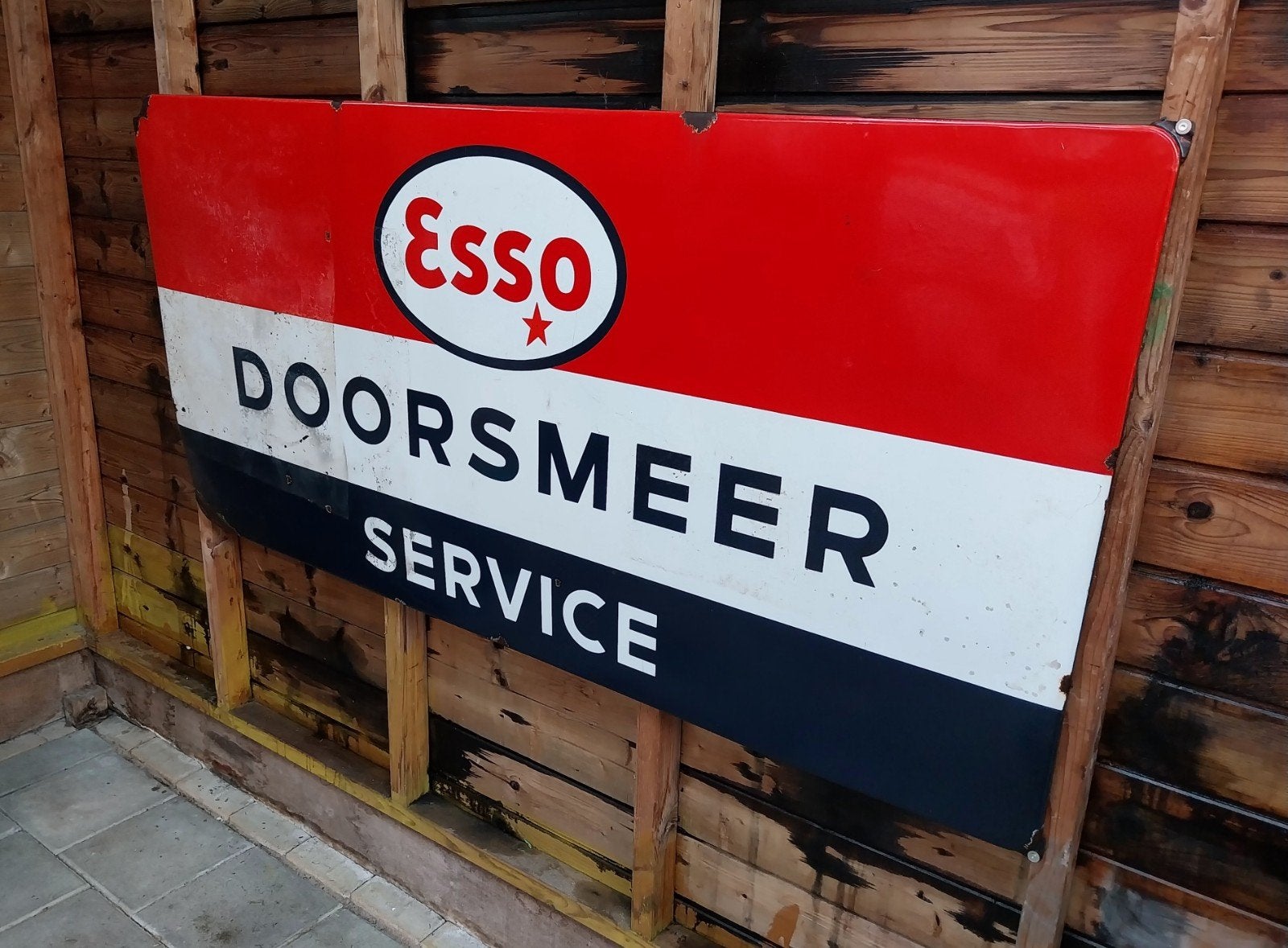 Vintage Esso Doorsmeer Service Emaille Reclamebord, Ophalen