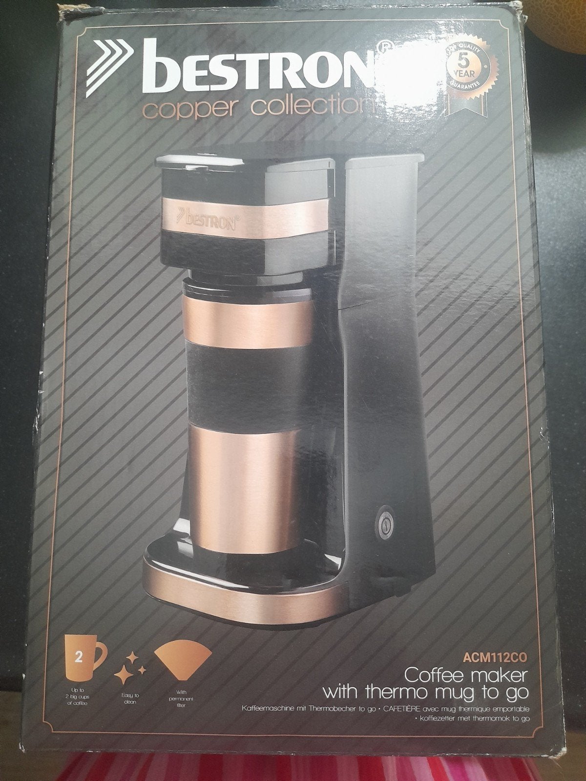 Bestron Koffiezetapparaat met Thermobeker - Koper Collectie, Verzenden, Nieuw, Koffiemachine