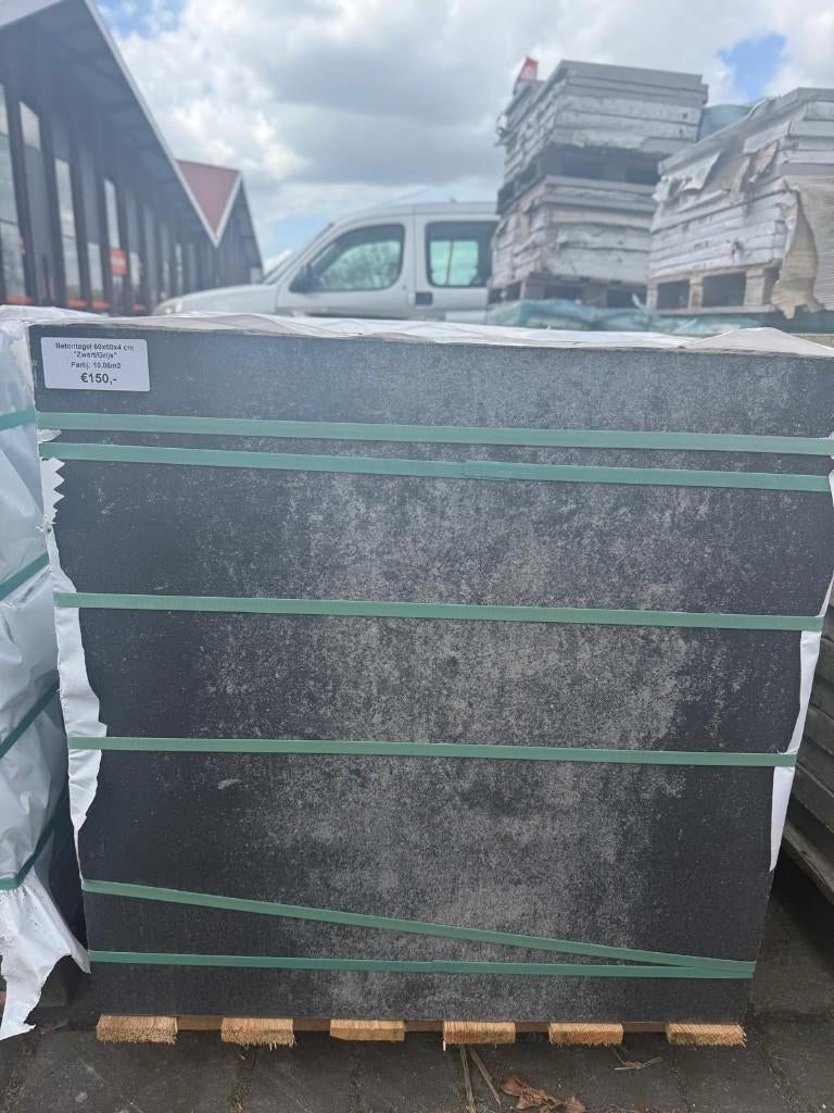 Betontegels 60x60x4cm Zwart/Grijs 10m2, Ophalen, Ootmarsumseweg 42, Nieuw, 10 m² of meer