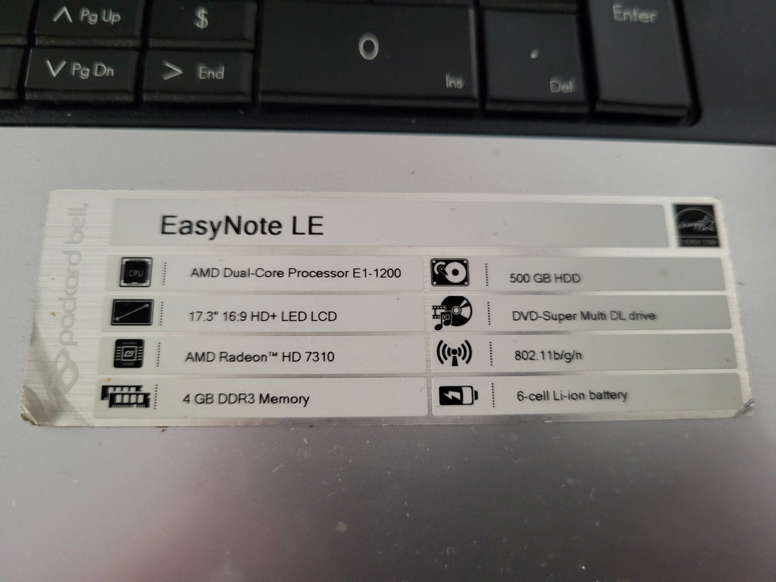Packard Bell laptop 17,3 inchzwart, Ophalen, Gebruikt