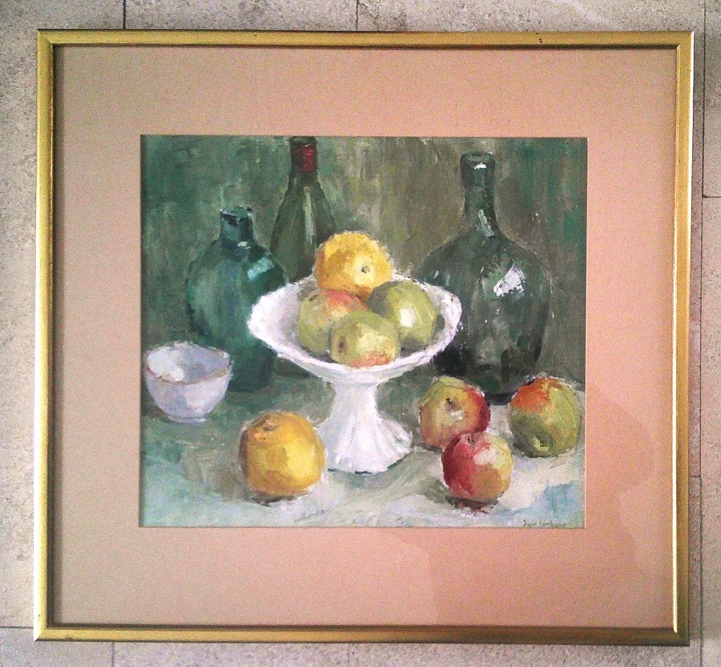 Stilleven met o.a. appels - Jopie Limburg 1905-1991, Antiek en Kunst, Stilleven, Impressionistisch, Ophalen of Verzenden, Olieverf