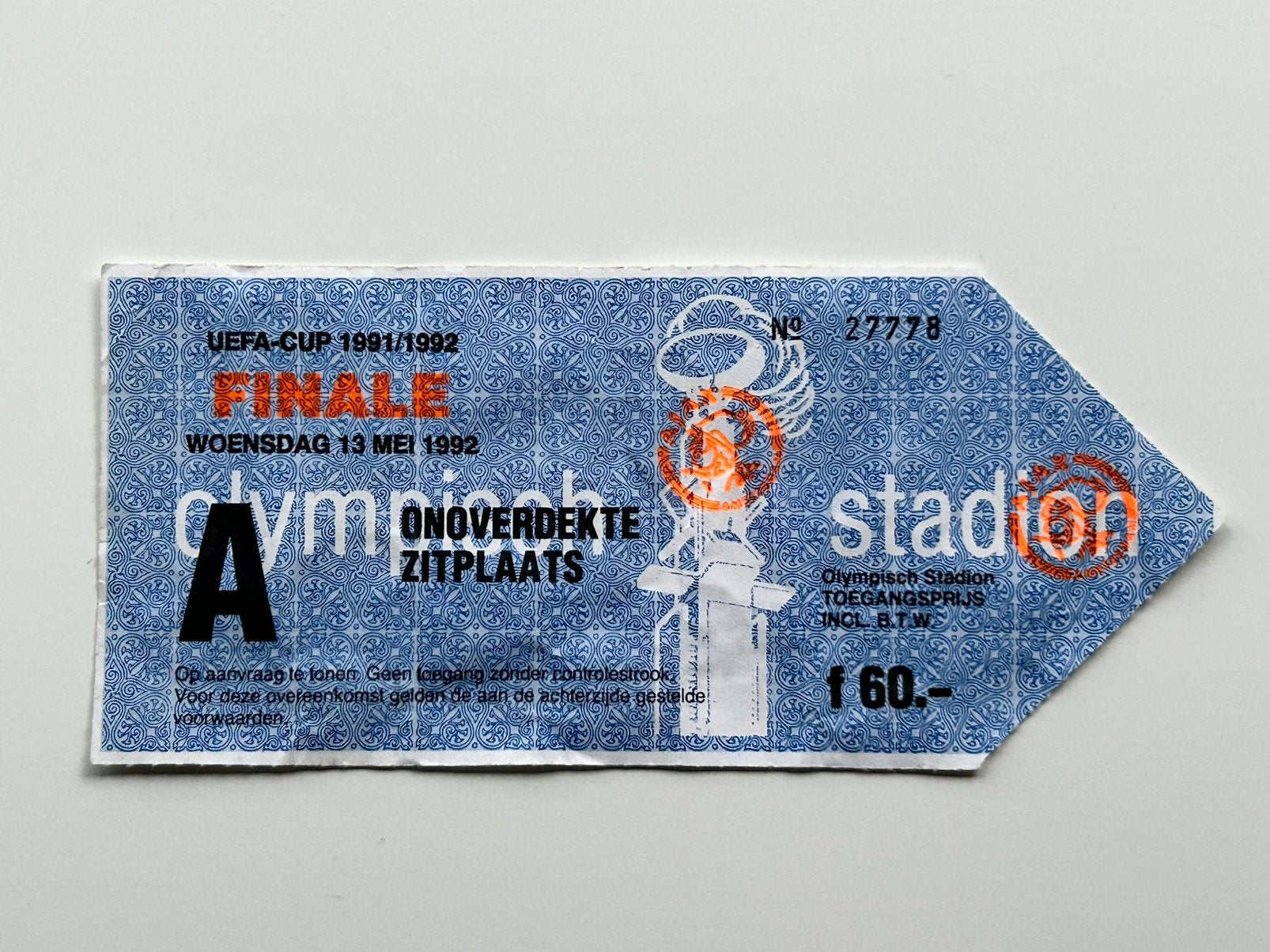 ticket Finale ECIII 1992 AJAX-TORINO, Verzamelen, Ophalen of Verzenden, Gebruikt, Ajax, Overige typen
