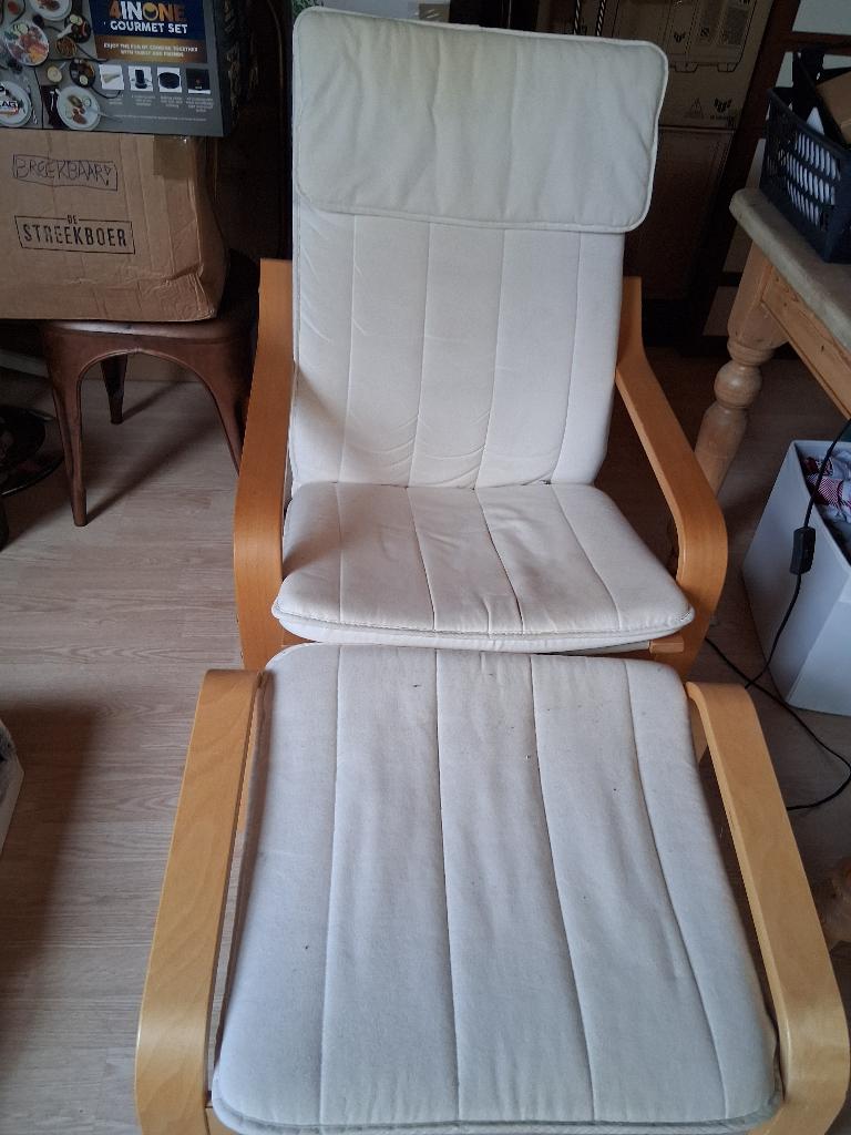 Poang stoel IKEA met voetenbank, Ophalen, Gebruikt, Wit, Stof
