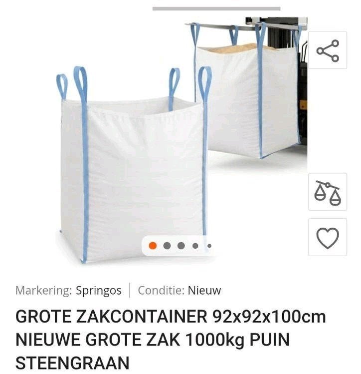 Big Bag Zakcontainer 92x92x100cm 1000kg Puin Steen, 60 cm of meer, Overige typen, Nieuw, 50 cm of meer