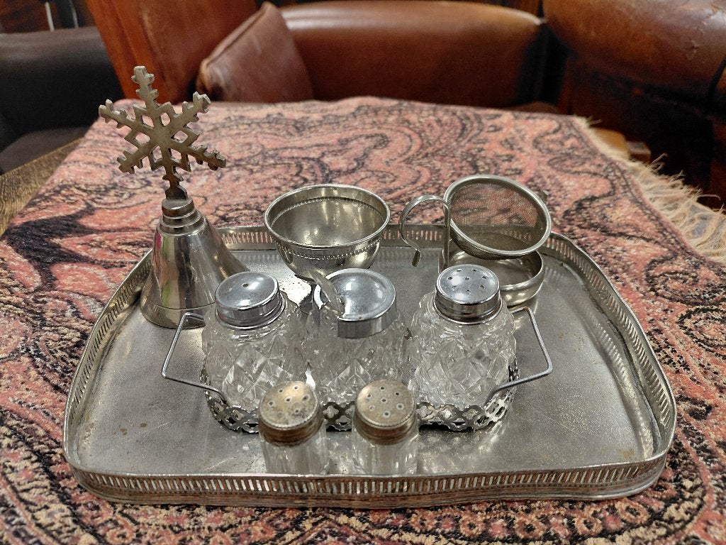 6-delig vintage verchroomde tafelgarnituur., Verzenden
