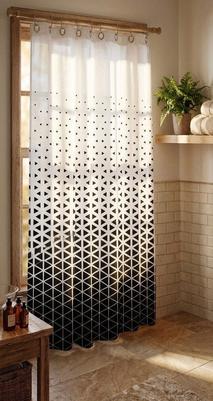 Douchegordijn met geometrisch patroon, Huis en Inrichting, Ophalen of Verzenden, Zo goed als nieuw, Zwart, Douche-accessoire
