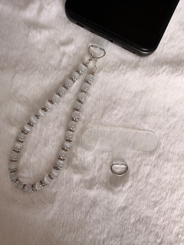 Witte Maansteen Telefoonkoord Deluxe – 6 mm | 22 cm, Telecommunicatie, Ophalen of Verzenden, Nieuw, Telefoonhanger of Accessoire