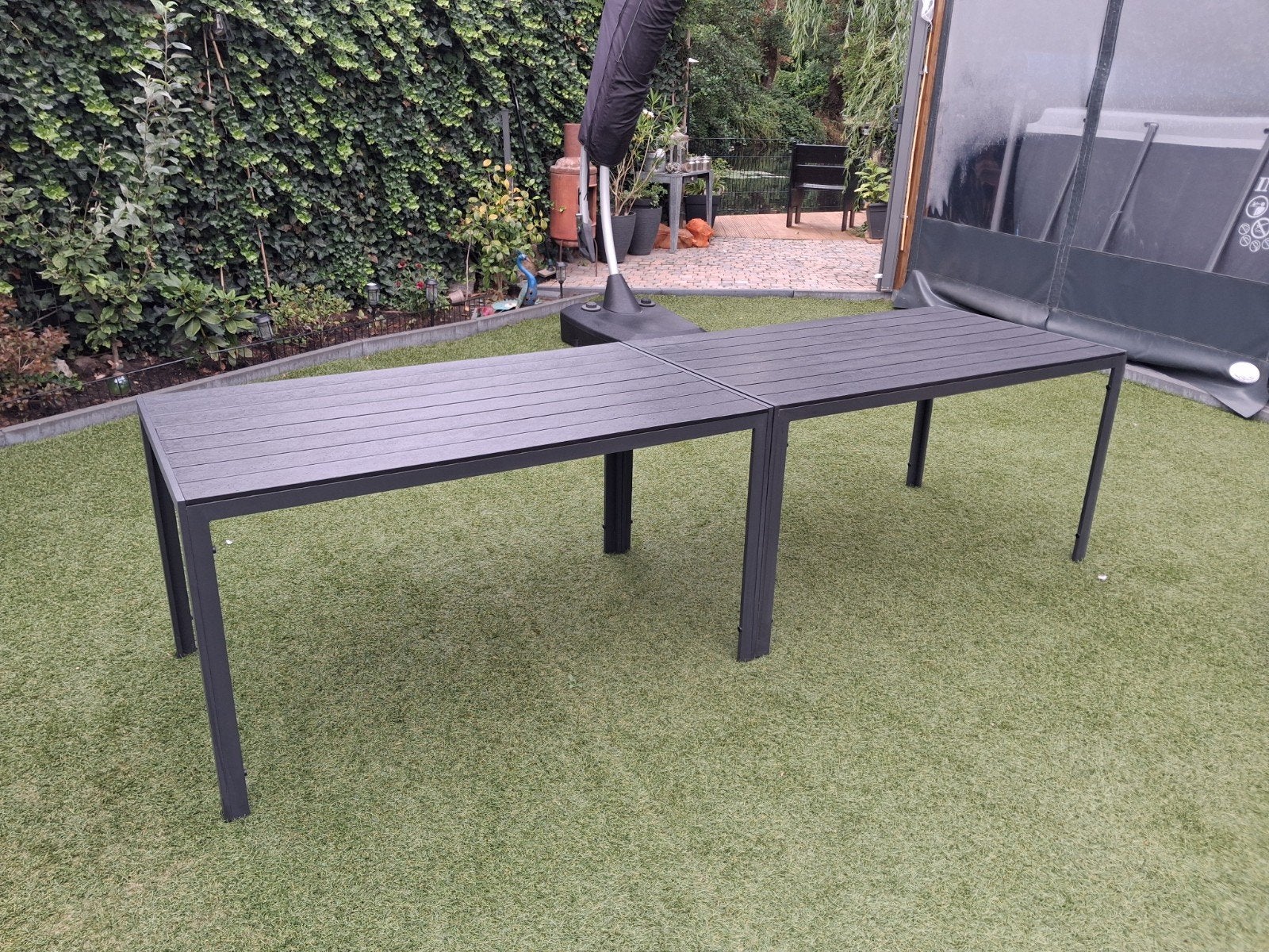Mooie tuintafel zwart 140/280 x 80, Tuin en Terras, Tuintafels, Ophalen, Zo goed als nieuw, Rechthoekig, Aluminium