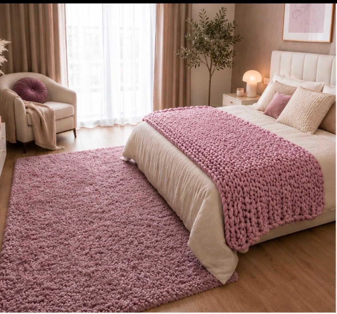 Roze tapijt en deken set voor een gezellige slaapkamer, Ophalen, 100 tot 150 cm, Zo goed als nieuw, Roze