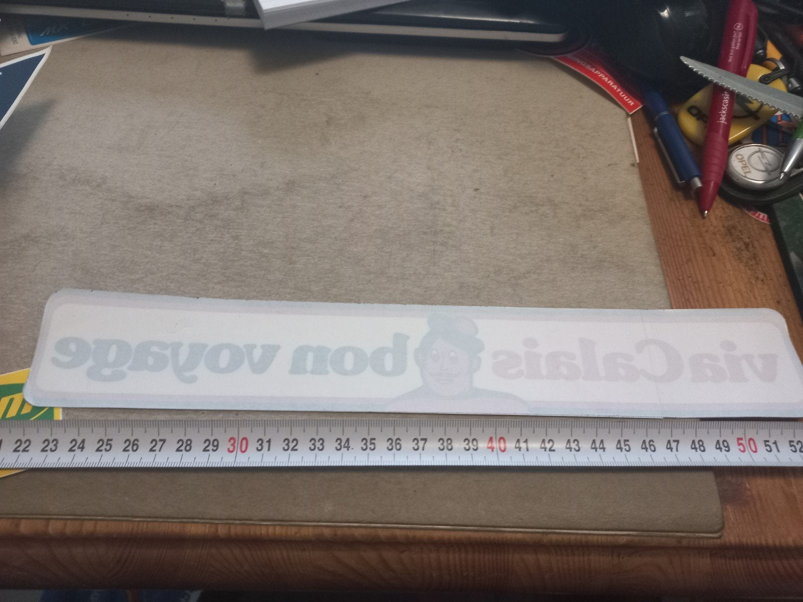 Vintage 'Vis Calais bon voyage' sticker, Ophalen of Verzenden, Gebruikt