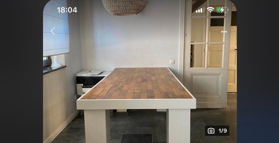 Robuuste, handgemaakte eettafel (2.05 x 1.00 m), Huis en Inrichting, Gebruikt, 100 tot 150 cm, 200 cm of meer, Ophalen of Verzenden