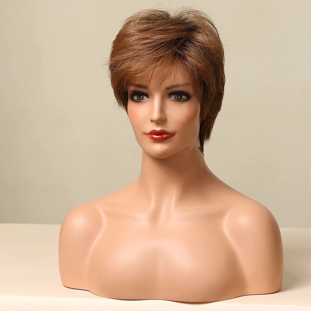 Bruine Korte Pruik Bruin Stijl Haar Haren Dames Vrouwen, Verzenden, Nieuw, Pruik of Haarverlenging