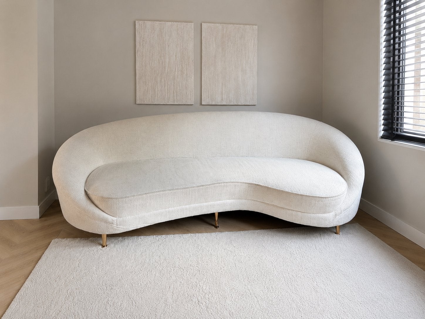 Westwing 3-zitsbank - Crèmekleurig, Gebogen Design, Huis en Inrichting, Ophalen, Gebruikt, Driepersoons, 75 tot 100 cm