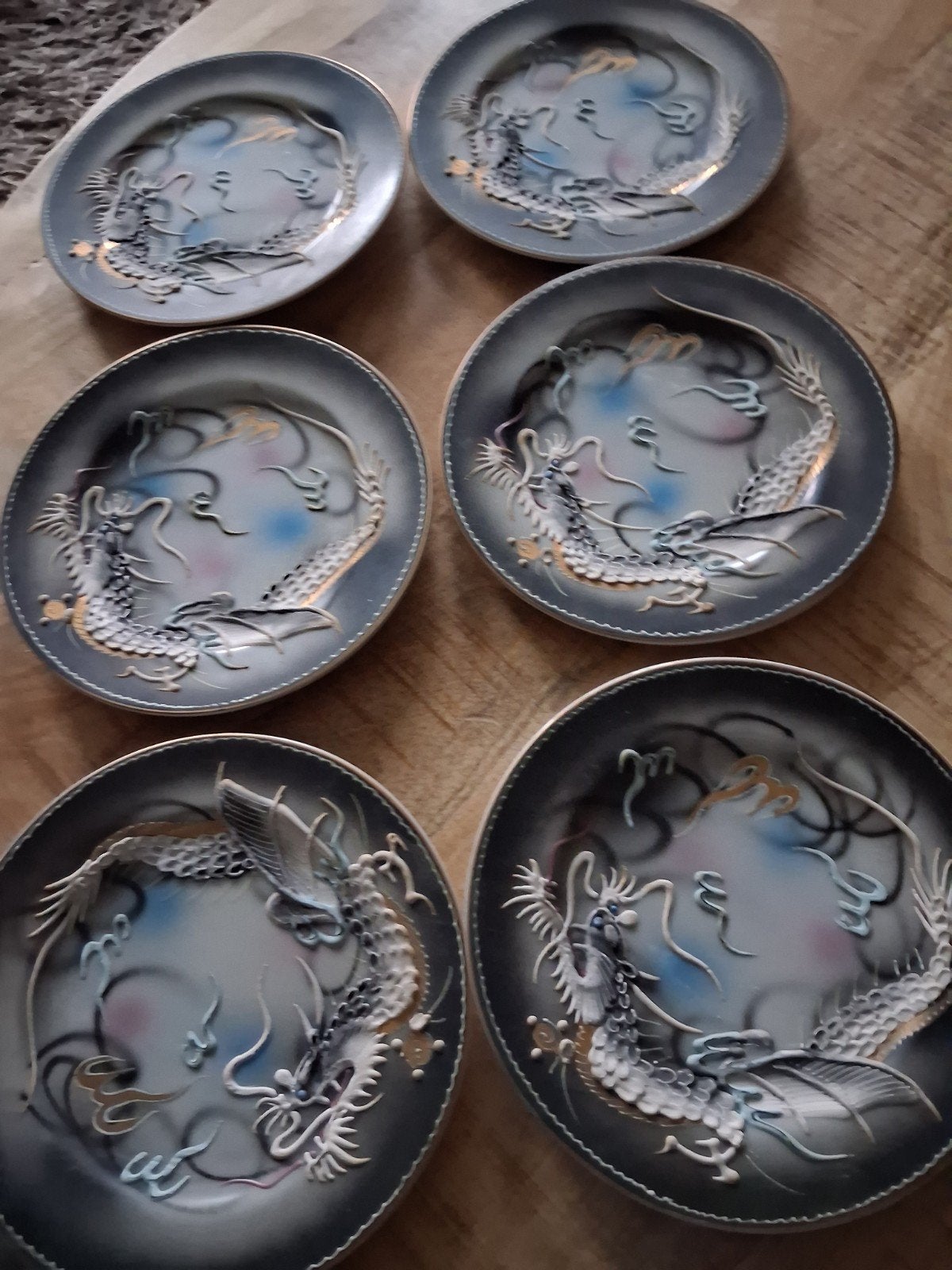 Set van 8 Vintage Japanse Draken Borden - Handgeschilderd, Ophalen of Verzenden